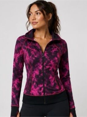 Lululemon Define Hooded Jacket Pink Black Print Size 6 Thumbholes